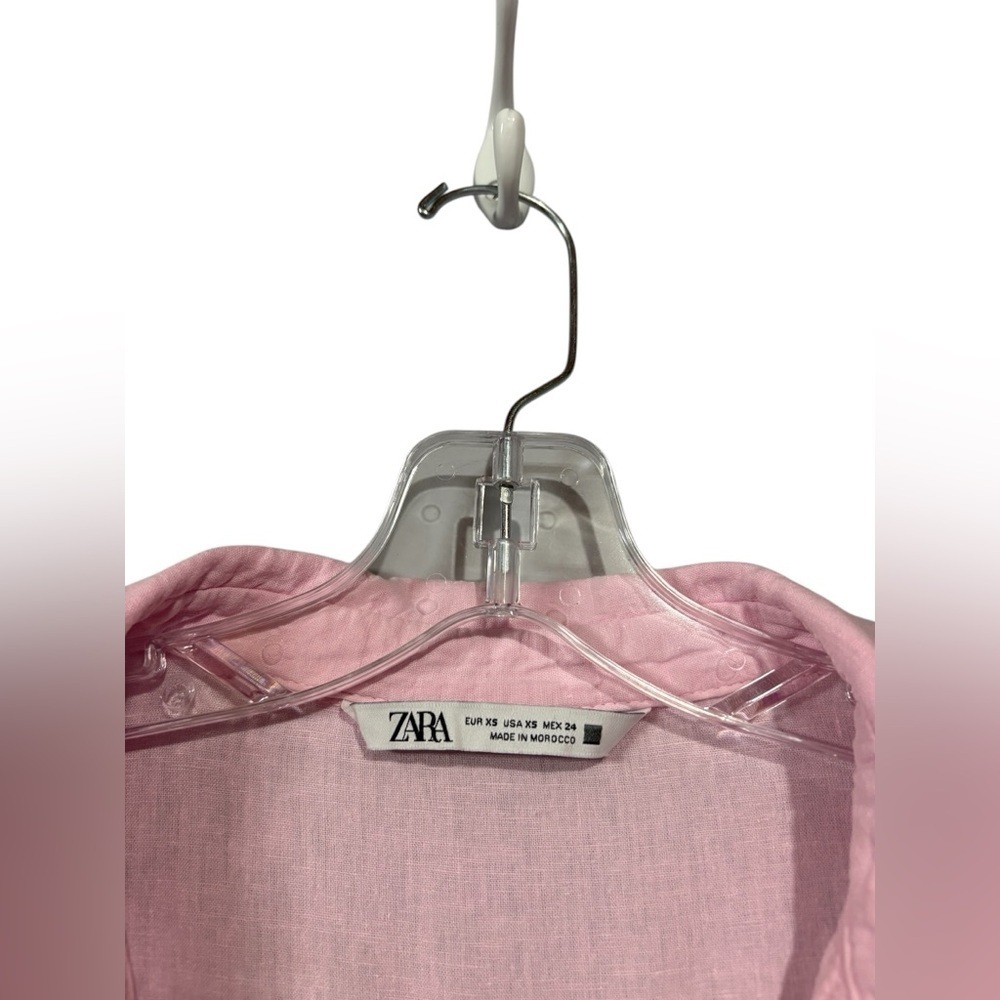 ZARA, Pink Linen Cropped Button-Up Shirt, Size XS - Picture 5 of 8